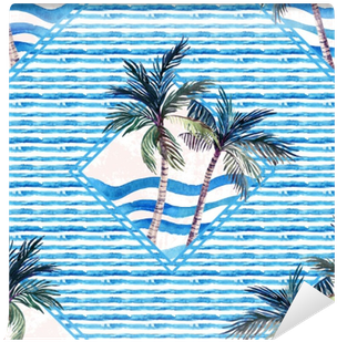 Watercolor Palm Tree Print In Geometric Shape On Striped - Shape (400x400), Png Download