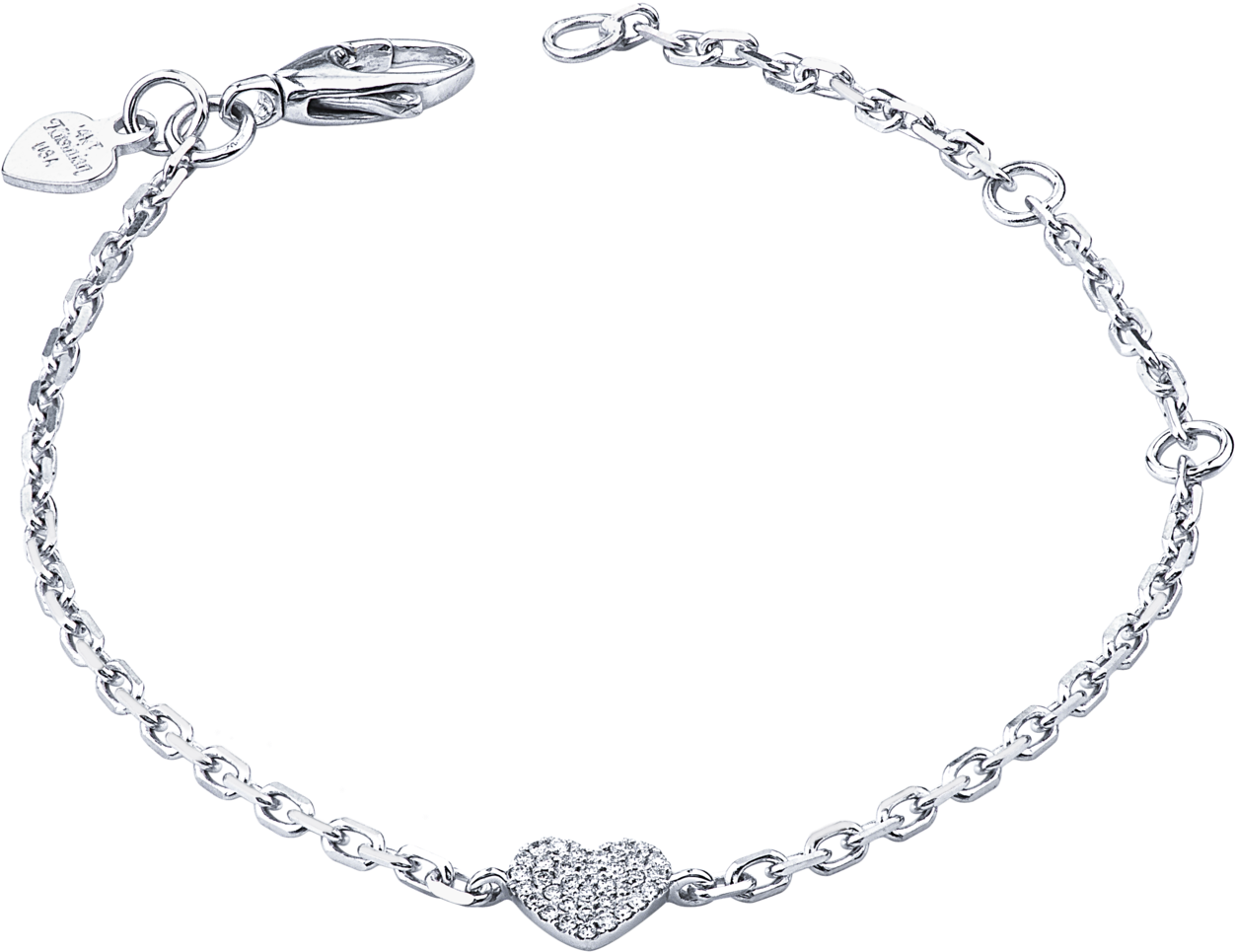 14k White Gold Adjustable Diamond Heart Bracelet 5\ - Bracelet (2000x1331), Png Download