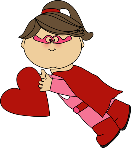 Superhero Girl Flying With A Valentine Heart - Valentine Superhero Clipart (443x500), Png Download