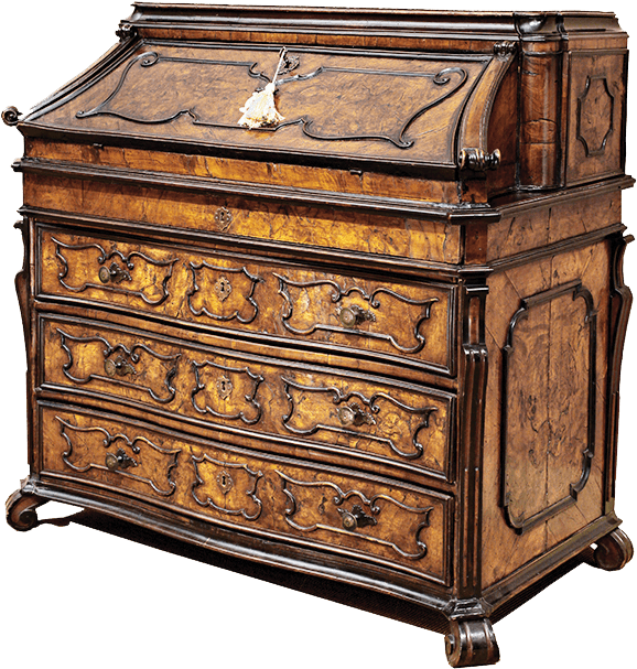 Fine Italian Baroque Period Fall Front Desk In Burl - Fall Front Desk (601x618), Png Download