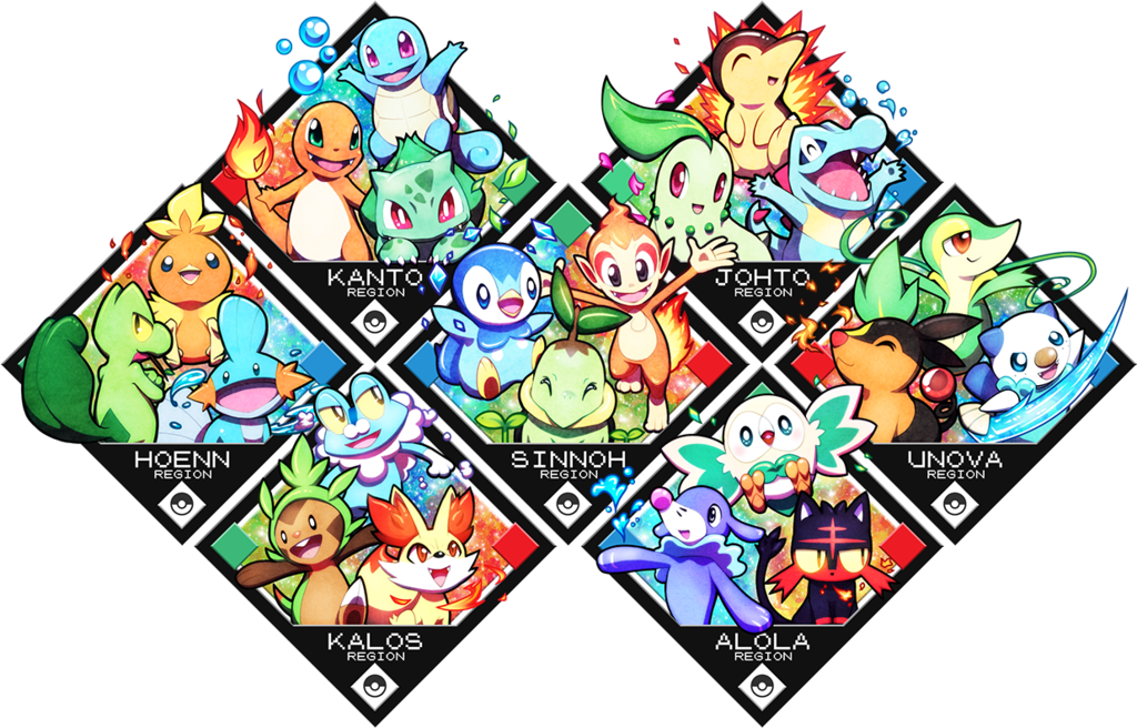 Kanto Region Tohto Region Hoenn Region Stnnoh Unova - Pokemon Sun And Moon Starter Split Evolution (1024x656), Png Download