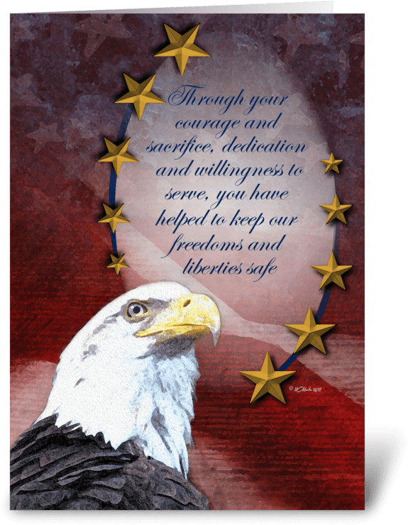 Bald Eagle And Golden Stars Veteran's Da Greeting Card - Freedom Eagle And Flag (700x792), Png Download