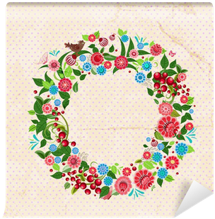 Beautiful Garland Of Flowers Retro Wall Mural • Pixers® - Tlo Wianki Z Kwiatami (400x400), Png Download