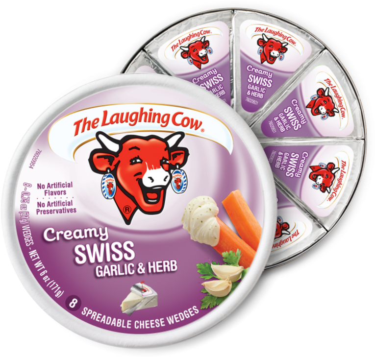 Open Garlic Herb - Laughing Cow Creamy Spicy Pepper Spreadable Cheese (800x800), Png Download