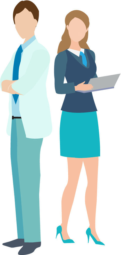 Cartoon Business Man And Woman Holding Laptop - Illustration (480x990), Png Download