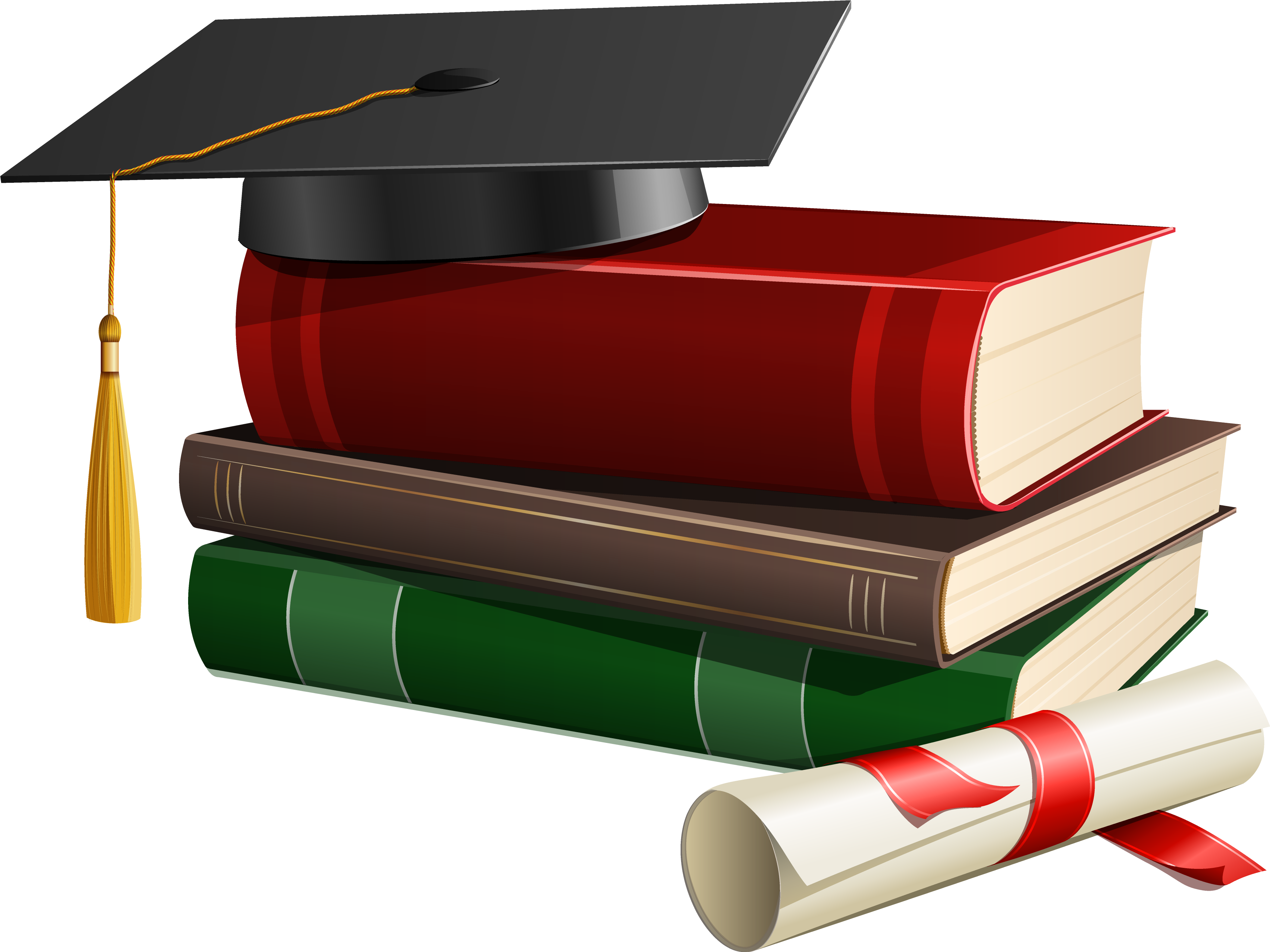 Books And Graduation Cap (3861x2893), Png Download
