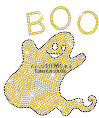 Halloween Ghost Boo Iron On Rhinestone Transfer - Cartoon (450x450), Png Download