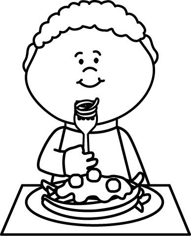 Luxury Free Spaghetti Clipart Black And White Boy Eating - Eat Clipart Black And White (388x480), Png Download