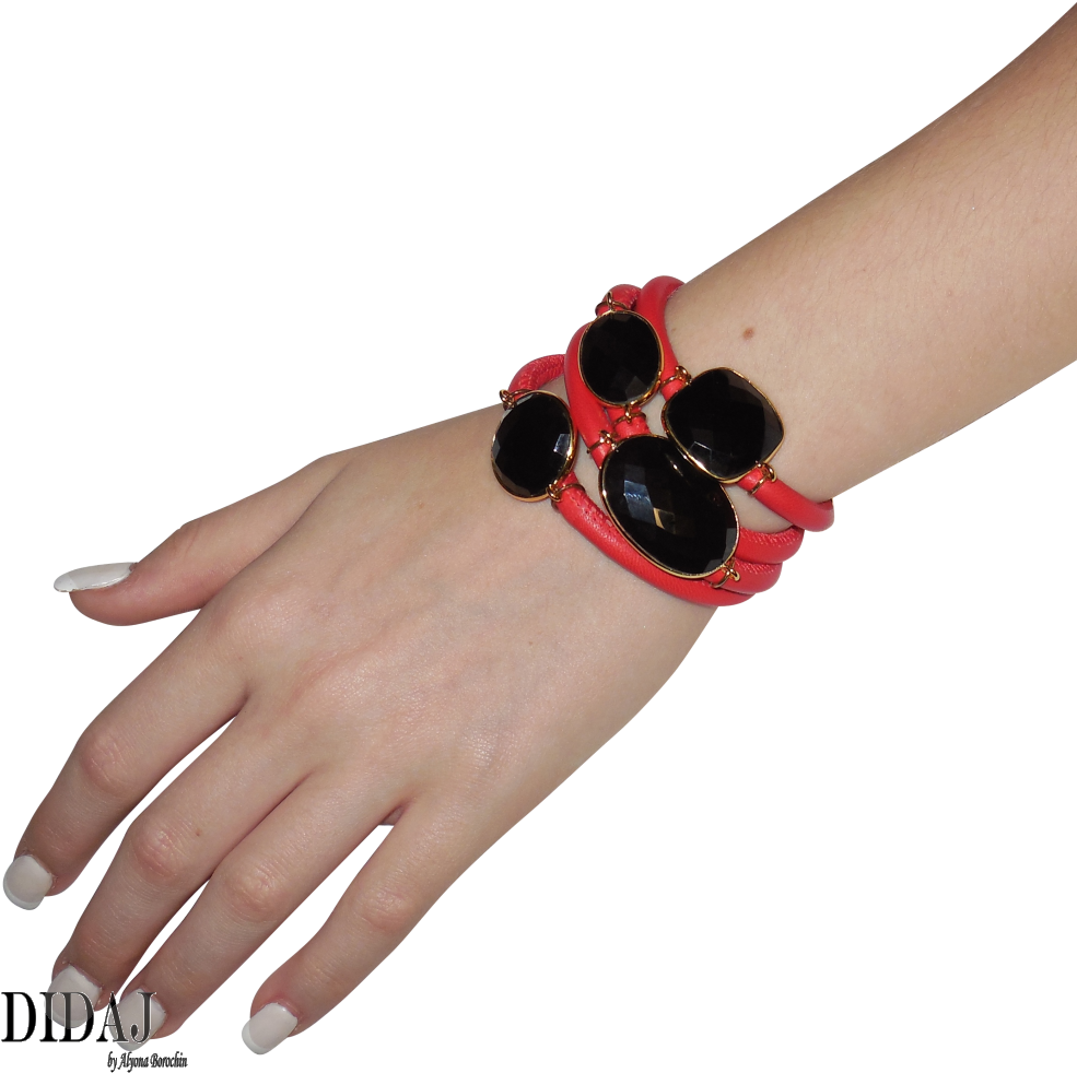 Didaj Red Italian Wrap Leather Bracelet With Faceted - Bracelet (1000x1000), Png Download