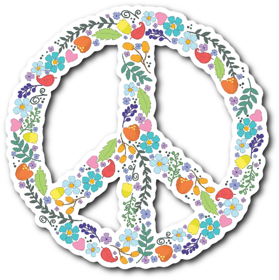Floral Peace Sign Vinyl Die Cut Sticker - 70s Peace Sign (600x600), Png Download