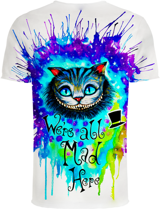 Cheshire Cat Alice In Wonderland 3d T-shirt - We Re All Mad Here Watercolor (760x759), Png Download
