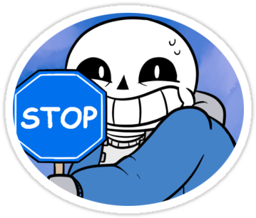 Sans Holding Stop Sign Sticker" - Sans W Blue Stop Sign (375x360), Png Download