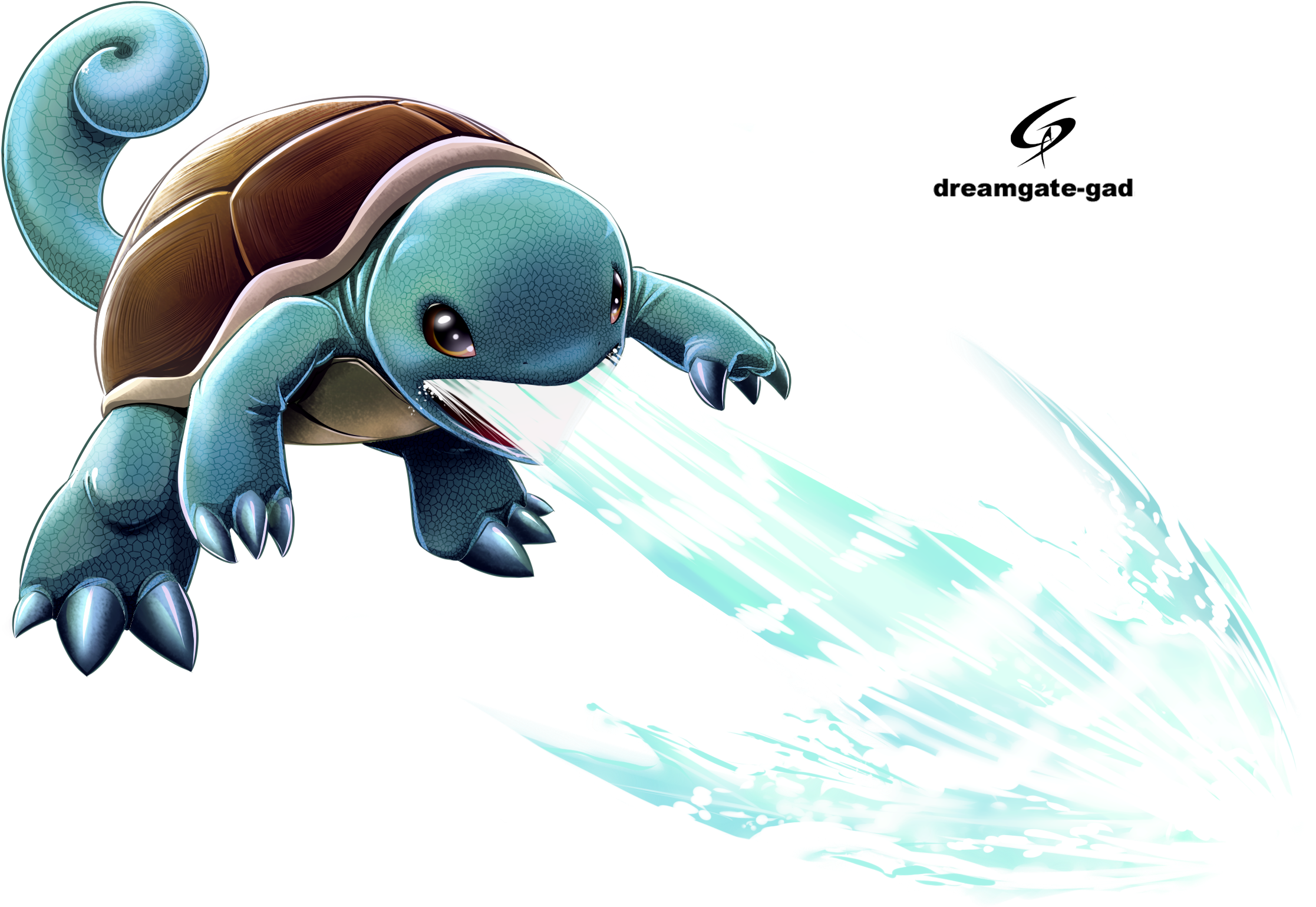 #007 Squirtle Used Water Gun And Bubble - Squirtle Water Gun Png (2305x1653), Png Download