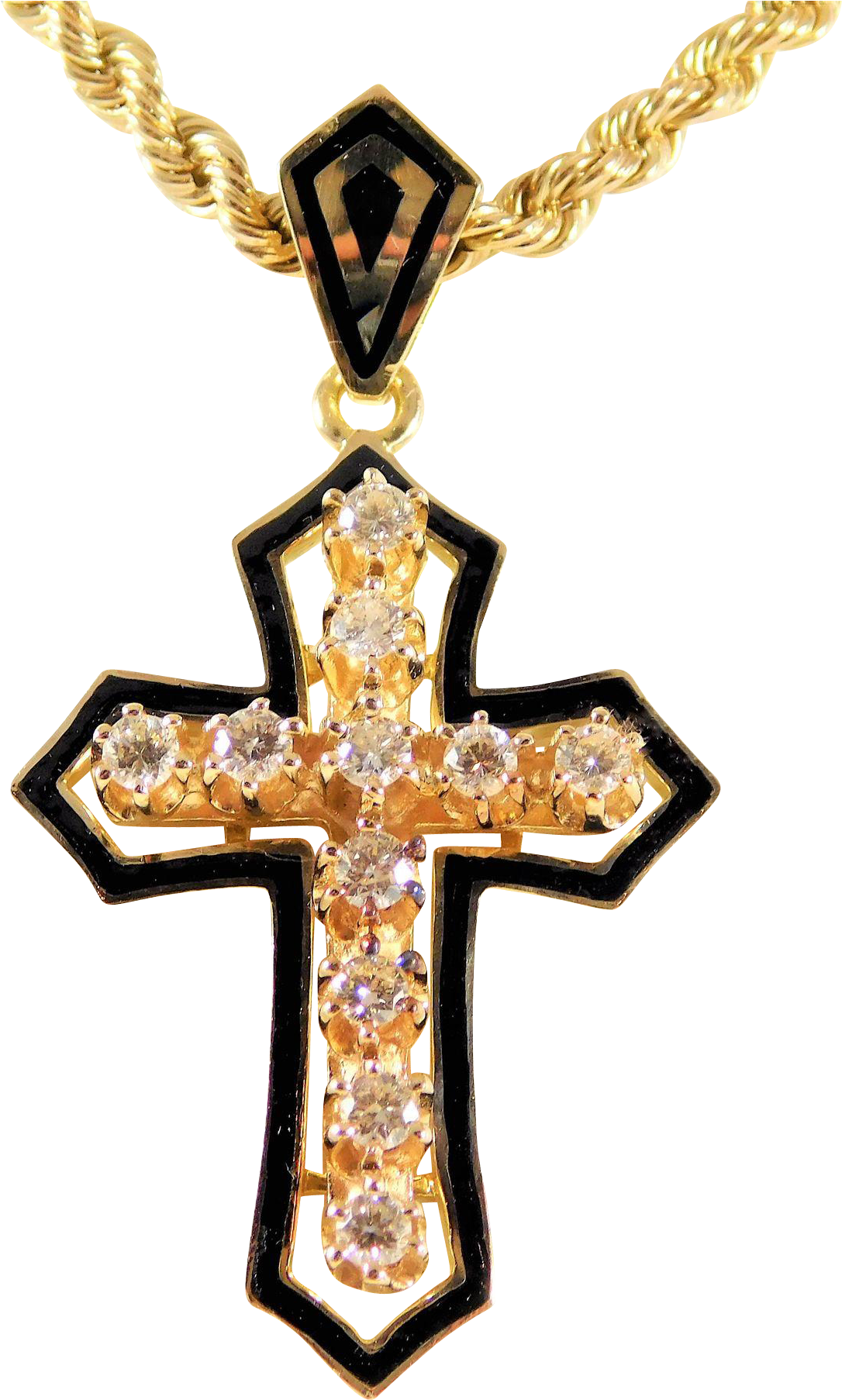 Vintage 14k Gold, Black Enamel, And Diamond Gothic - Jewellery (1805x1805), Png Download