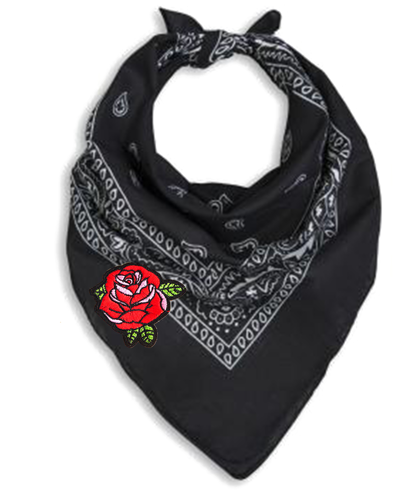Neck Scarf Png Pic - Black Bandana With Red Roses (1024x1024), Png Download