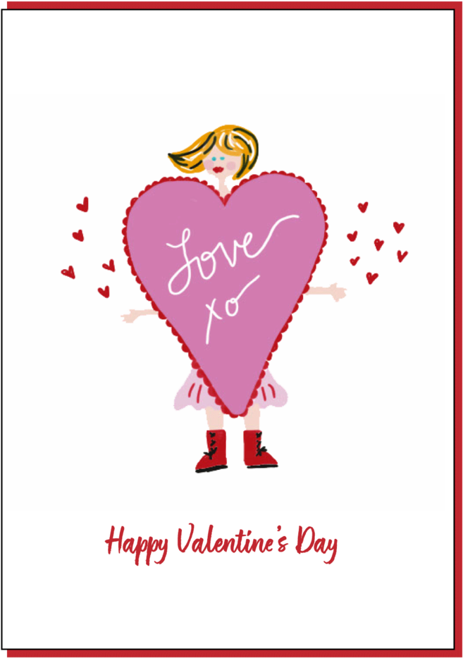 Happy Valentine's Girl Card (1000x1429), Png Download
