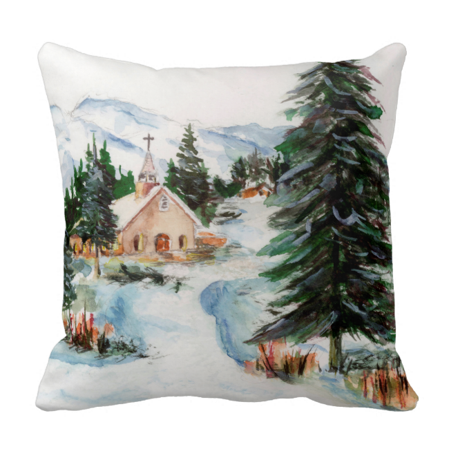Country Church In Winter Watercolor Mountain Scene - Country Church In Winter (650x650), Png Download