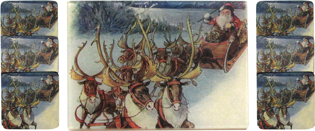 Santa & Reindeer Cheese Tray/cutting Board & Coaster - Vintage Christmas Santa Claus Tile Coaster (1200x800), Png Download