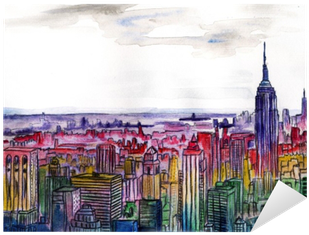 Watercolor Drawing Cityscape Big City Downtown, Aquarelle - Watercolor Painting (400x400), Png Download