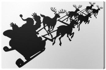Santa In His Christmas Sled Or Sleigh Silhouette Canvas - Free Reindeer And Sleigh Silhouette Clipart (400x400), Png Download