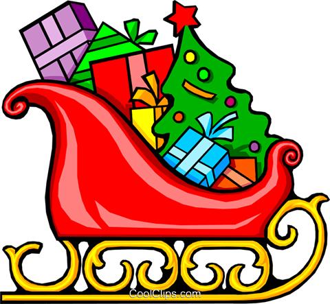 Santa's Sleigh Royalty Free Vector Clip Art Illustration - Santas Sleigh With Presents (480x443), Png Download
