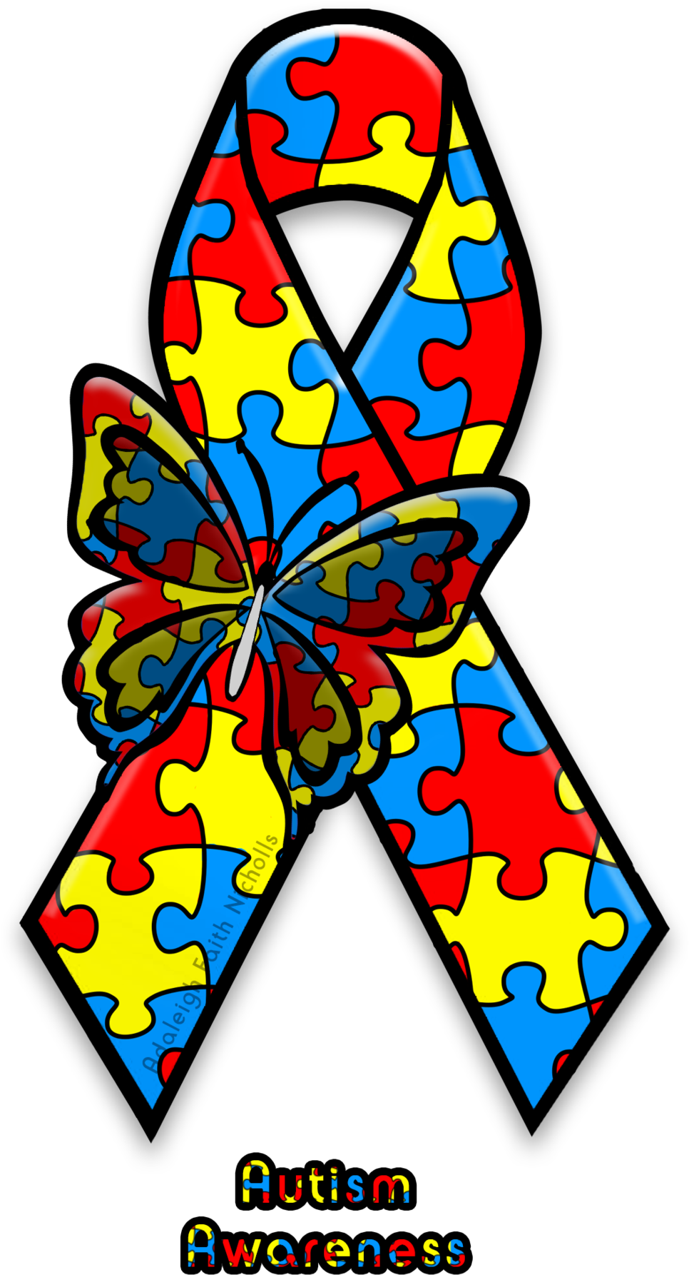 Autism Awareness Ribbon By Adaleighfaith On Deviantart - Autism Awareness Ribbon (748x1069), Png Download