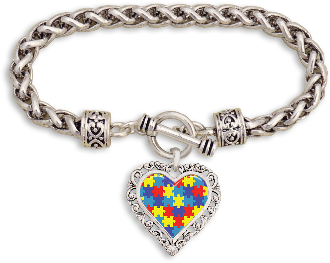 Autism Awareness Puzzle Pieces Heart Clasp Bracelet (1212x1212), Png Download