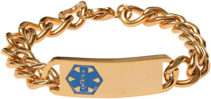 Gold Stainless Steel With Gold Plating Medical Alert - Gold Bracelets (430x600), Png Download