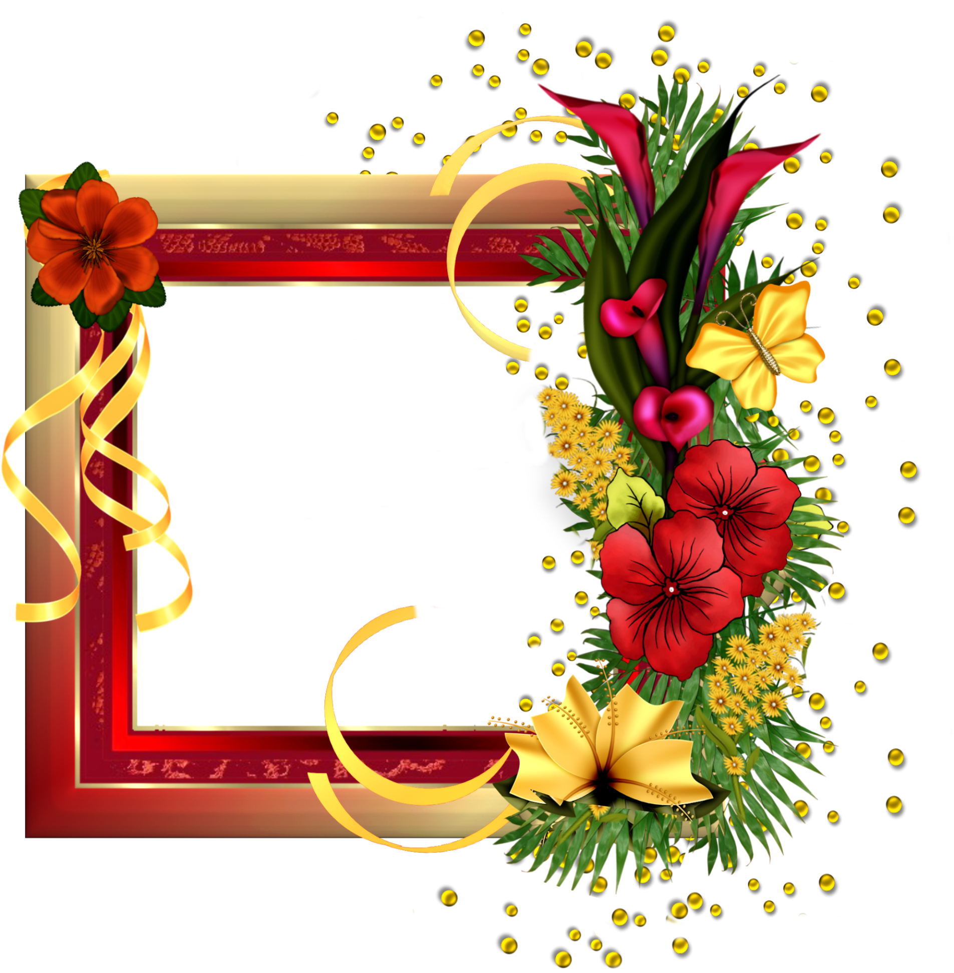 Red Gold Frame With Field Flowers - Birthday Wishes Photo Frame (2000x2000), Png Download