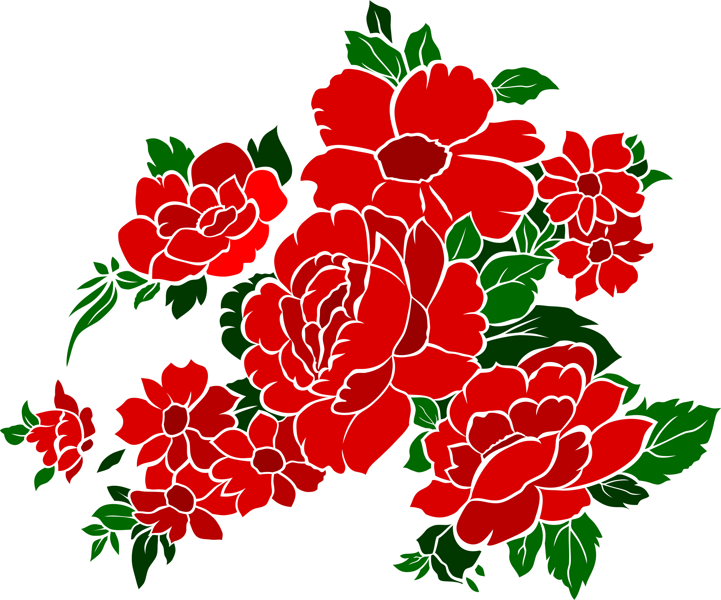 Vintage Flower Clipart Red - Red Vintage Flowers Png (2400x1996), Png Download