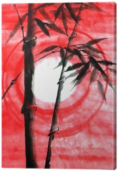 Watercolor Ink Japanise Bamboo On Sunset Canvas Print - Watercolor Painting (400x400), Png Download