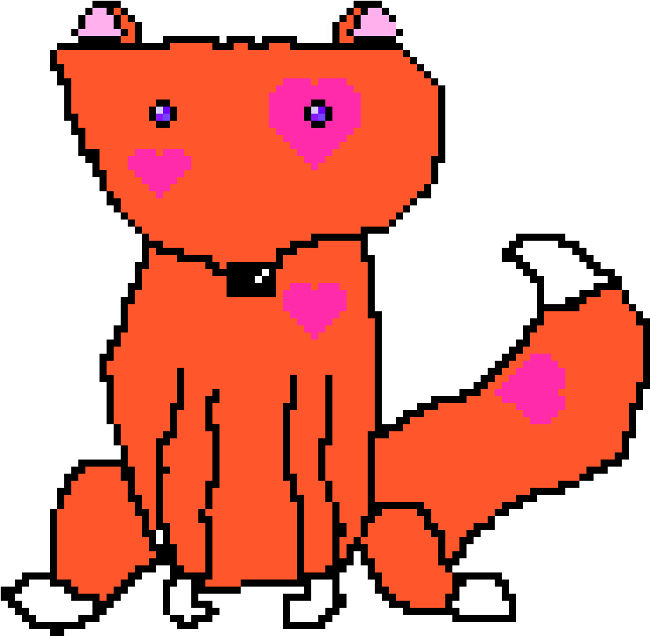 Kawaii Heart Fox - Pixel Art (930x950), Png Download