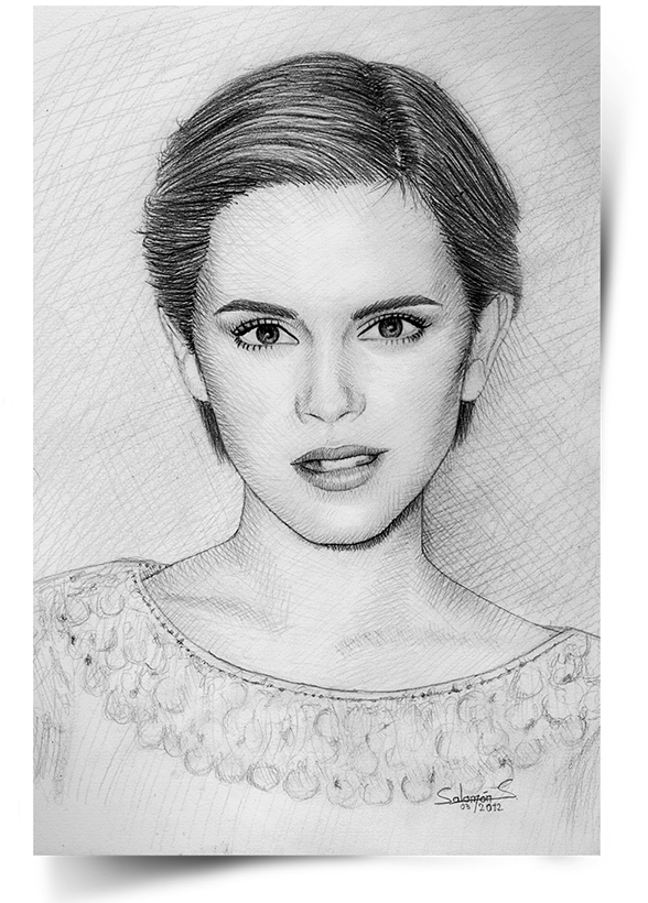 Clipart Free Download Celebrity Portraits On Wacom - Emma Watson Drawing (600x857), Png Download