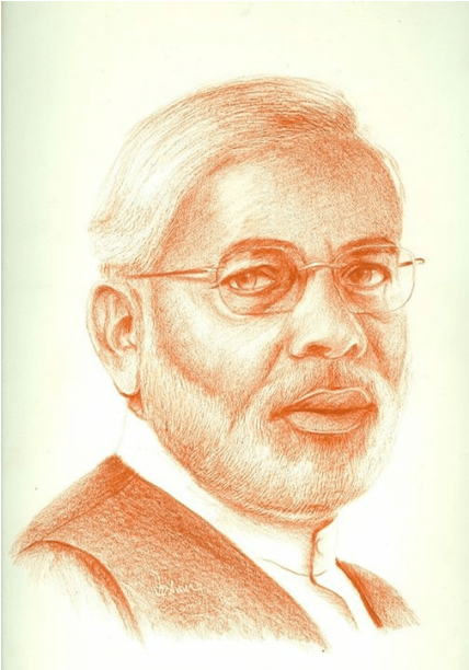 Celebrity Painiting Modi Sangunie Sketch - Narendra Modi (570x611), Png Download