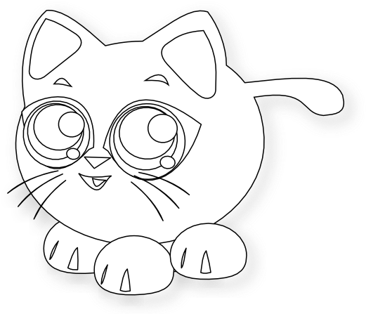 Baby Cat Black White Line - Clip Art (555x476), Png Download
