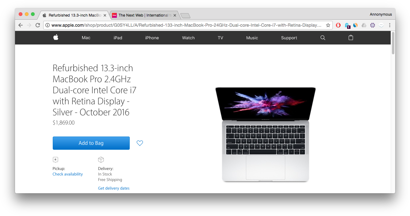 Apple Macbook Pro 13.3" Core I5-6360u, 8gb Ram, 256gb (1352x715), Png Download