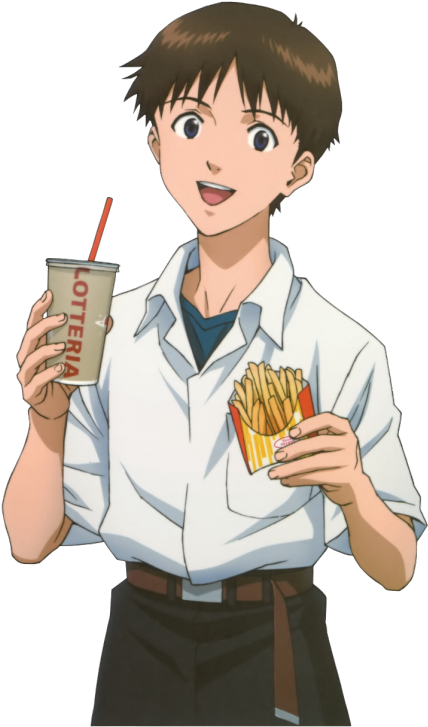 Cute Dork Eats Fries - Sad Boy Shinji (466x750), Png Download