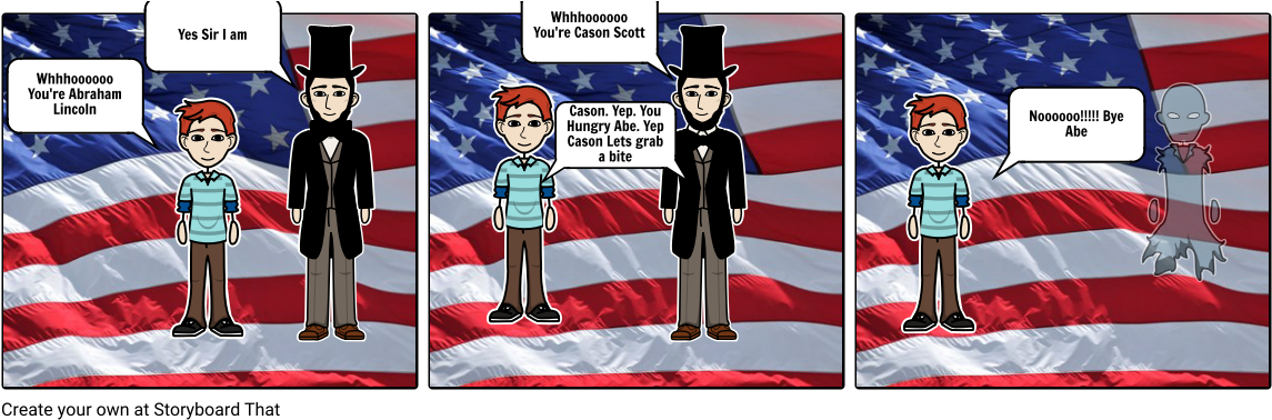 Cason Meets Abraham Lincoln - Cartoon (1164x385), Png Download