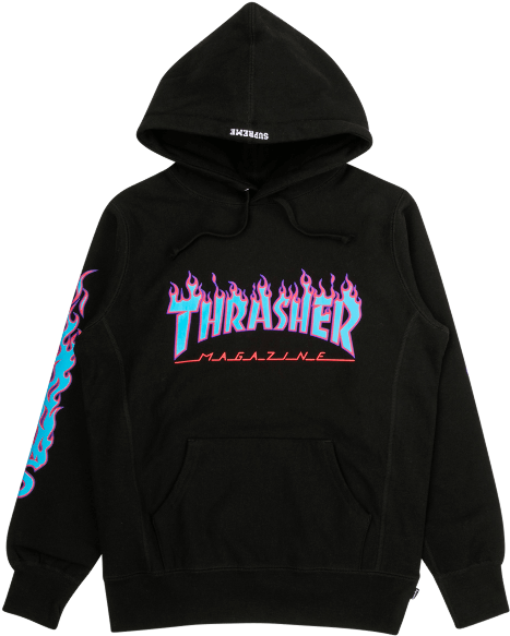 Thrasher Ls T Shirtflames Black White £40 (1000x600), Png Download