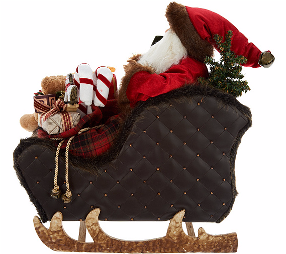18" Santa In Sleigh With Faux Leather Accents By Valerie (800x505), Png Download