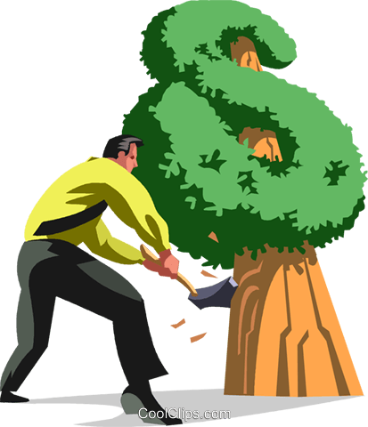 Businessman Chopping Down His Money Tree Royalty Free - Illustration (413x480), Png Download