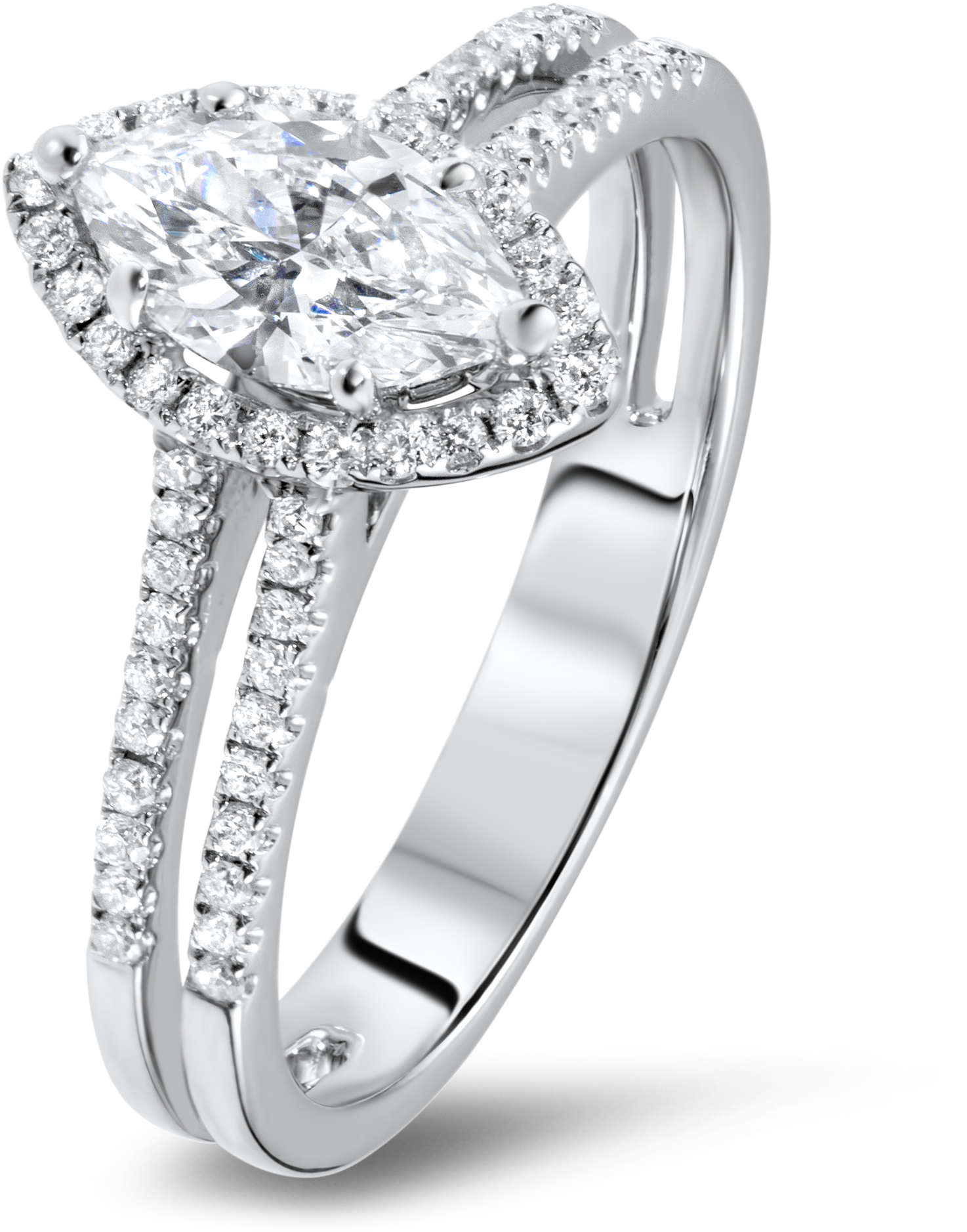 Diamond Ring In 18k White Gold - 1.00 Ct Maruise Shape Diamond 10k White Gold Halo Engagement (2200x2200), Png Download