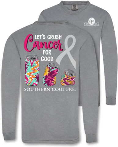 Southern Couture Crush Cancer Comfort Colors Long Sleeve - T-shirt (429x480), Png Download