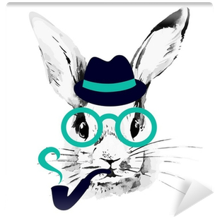Hand Drawn Watercolor Sketch Portrait Wall Mural • - Hipster Rabbit (400x400), Png Download