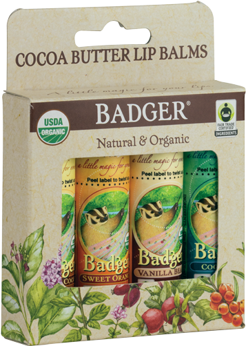 Fair Trade Cocoa Butter Lip Balm 4-pack - Badger - Stress Soother Balm Stick - 0.6 Oz. (500x500), Png Download