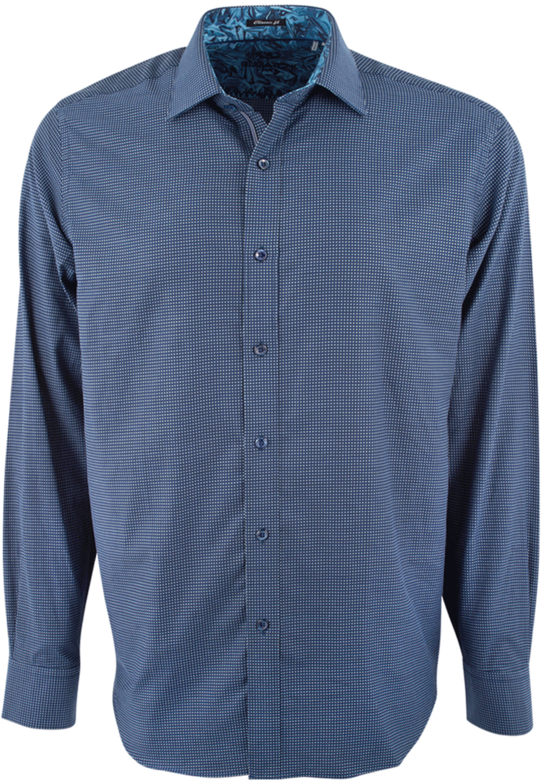 Bugatchi Navy Dobby Pick Stitch Shirt - Long-sleeved T-shirt (544x800), Png Download