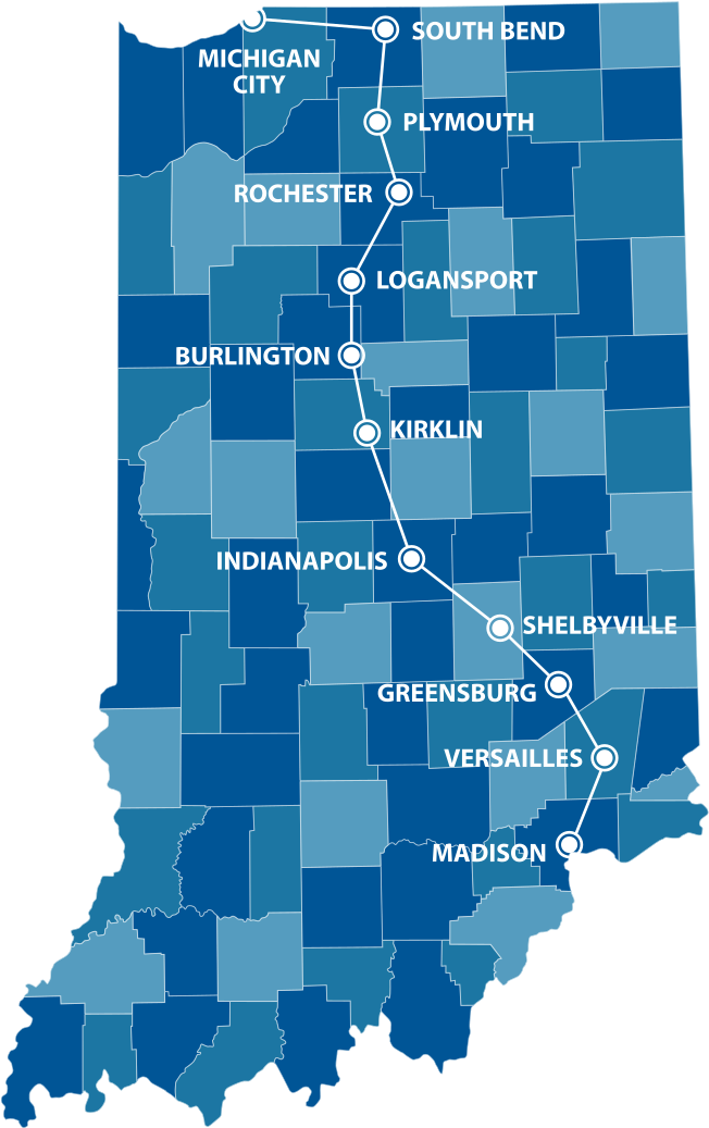 Almost All Of The The Michigan Road's Original Route - Indiana County Map (657x1051), Png Download