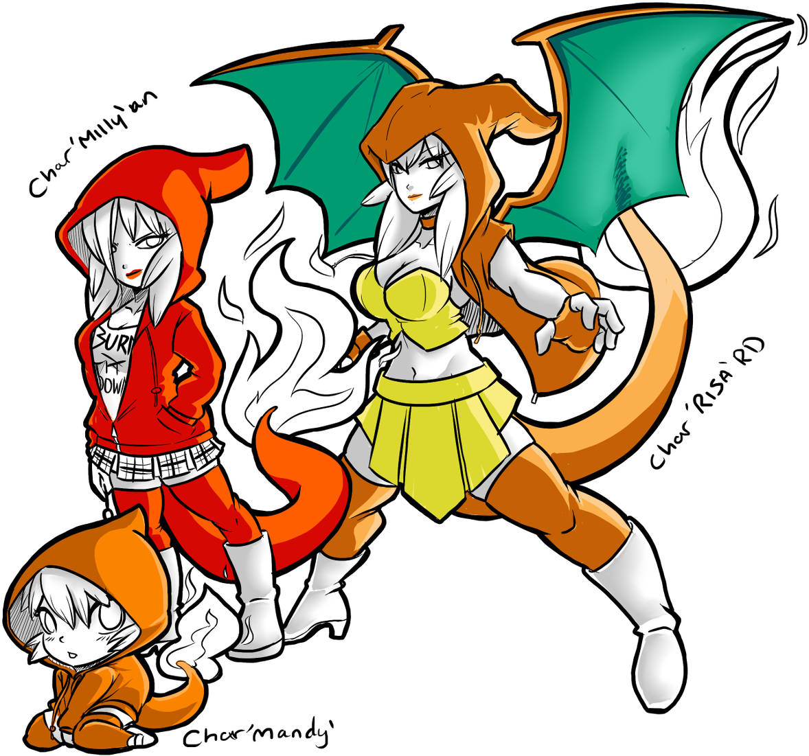 Pokemon Charmander Charmeleon Charizard Gijinka Digitalart - Anime (1200x1135), Png Download