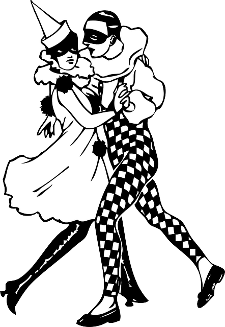 Outline, Man, Woman, Dancer, Dancers, Harlequin - Harlequin Black And White (442x640), Png Download