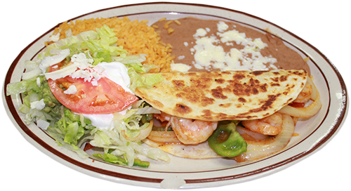 Shrimp Fajita Quesadilla - Shrimp Quesadilla With Rice And Beans (500x272), Png Download